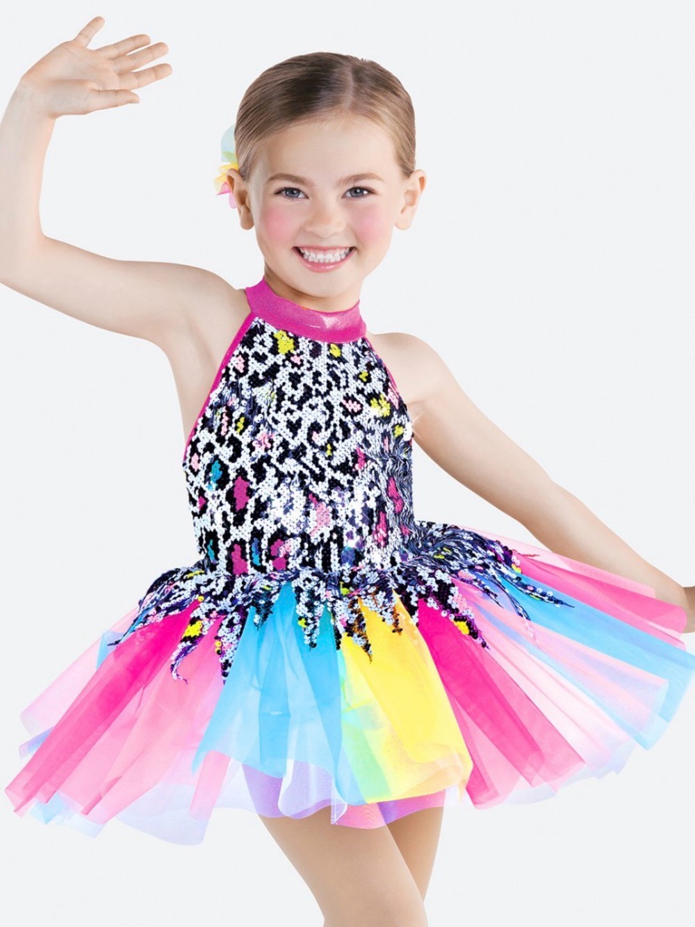 NWT Revolution Dance Costume Party Animal Rainbow Animal Print Girls XL RC24651